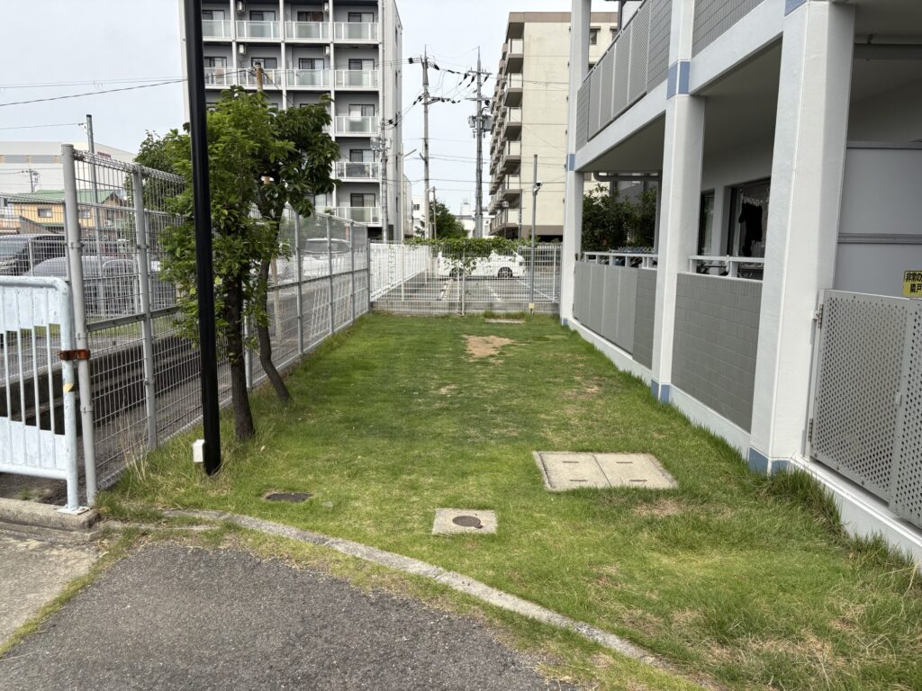大阪で植木屋によるカルマーを使った草刈り作業前の様子
