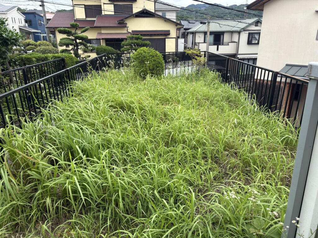 高槻市で植木屋による草刈り作業前の様子